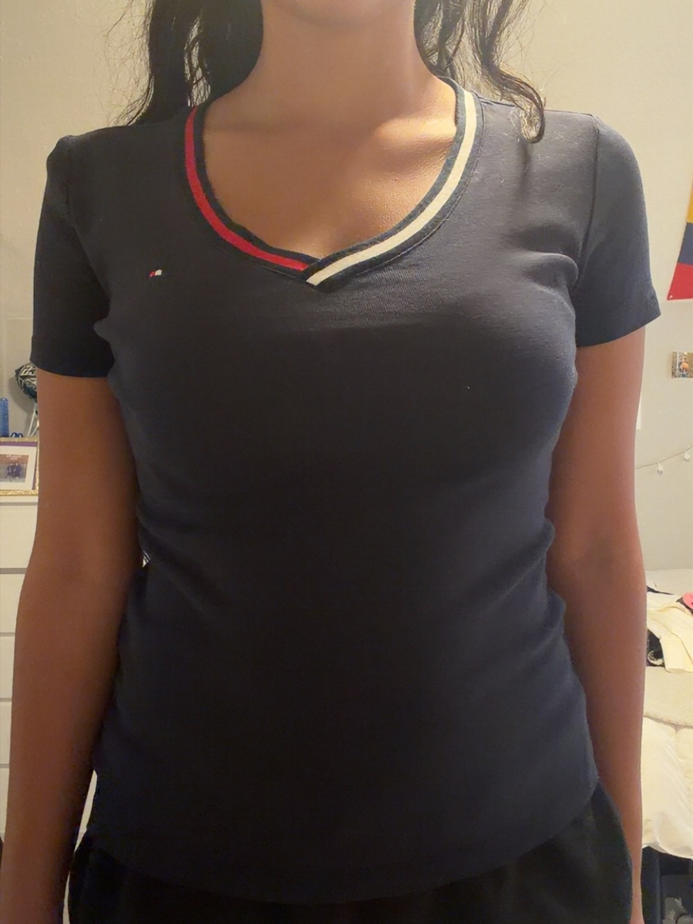 Women's Tommy Hilfiger Navy V-Neck Tee with Trim